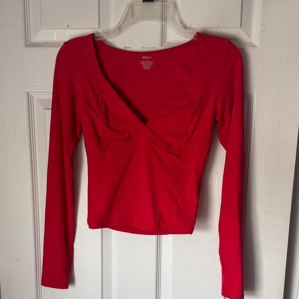 Qinsen Vivid Red Long Sleeve Top